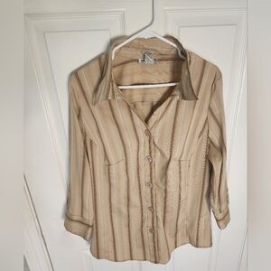 Unique Spectrum Stretch Collared Striped Casual Long Sleeve Button Up